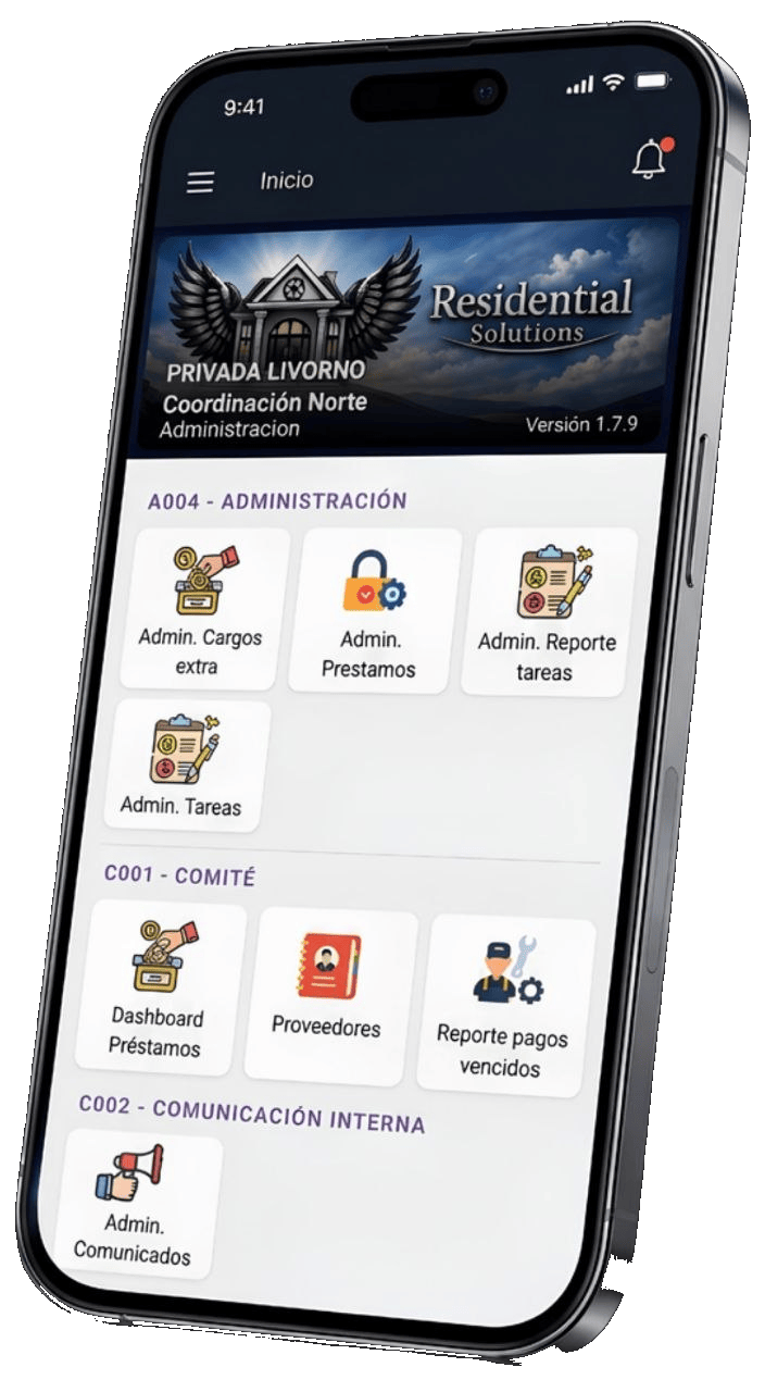 App Gestión Residencial 360° — pantalla real
